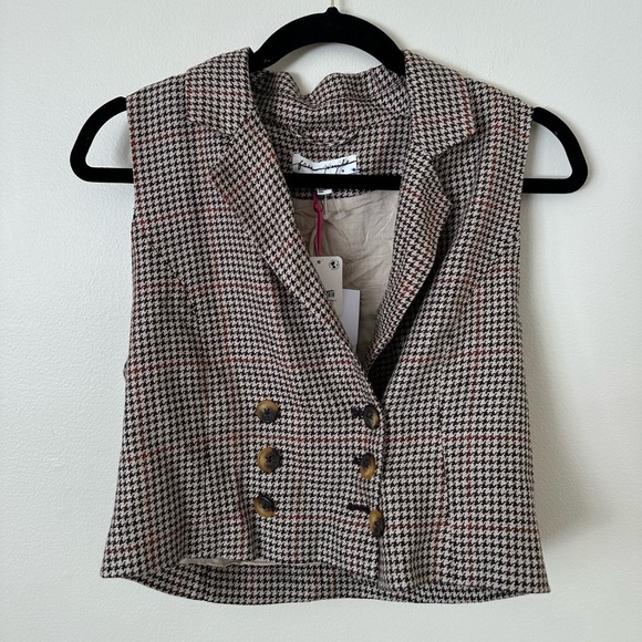 NWT Free People Brown Sleveless Blazer with Buttons Size 4 - Picture 1 of 3